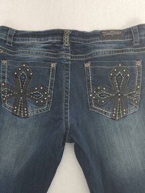 Rose Royce Abigail Bootcut Jeans Dark Wash Embellished Cross Pockets Size 32